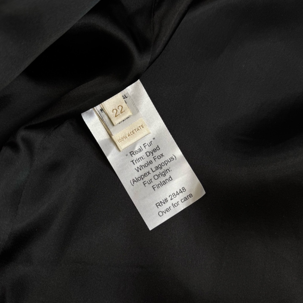 Loro Piana Fleurette Black Wool Double Breasted Coat Genuine Fox Fur Trim Sz 22 - Picture 15 of 17